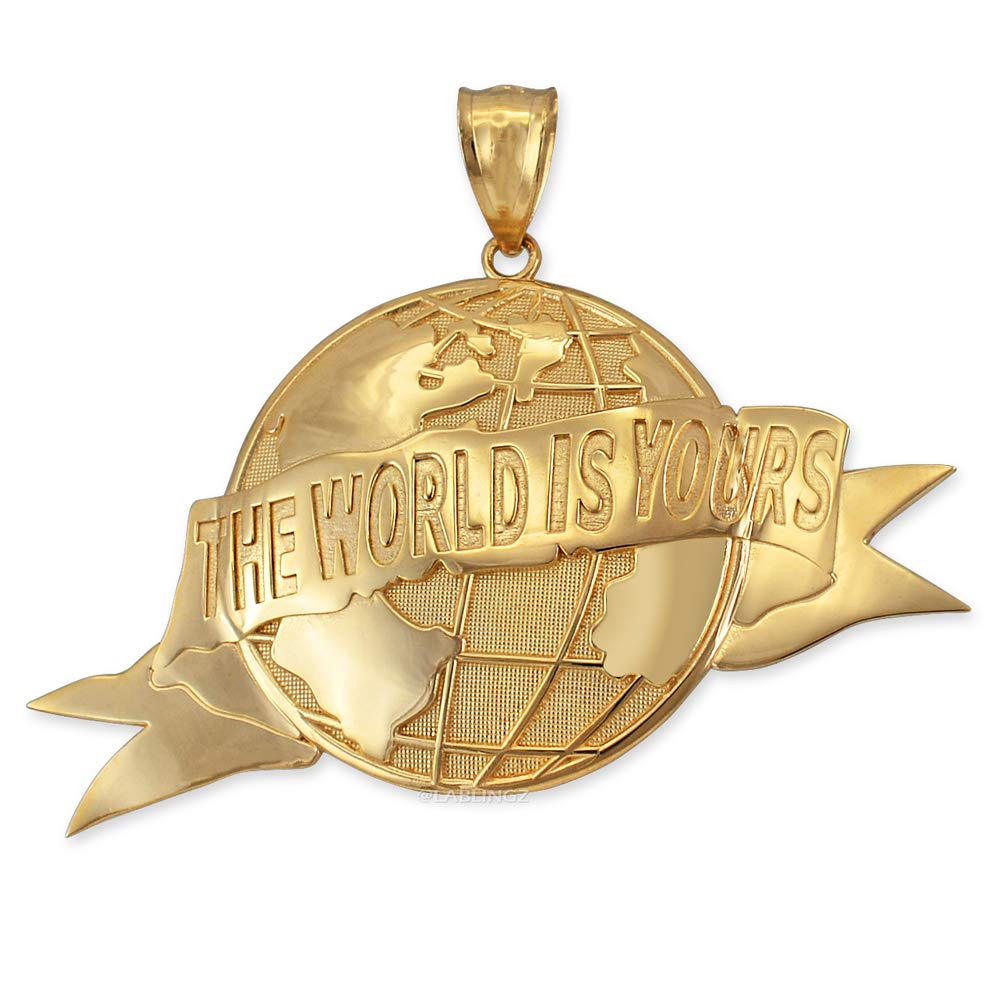 14K Yellow Gold THE WORLD IS YOURS Globe Pendant