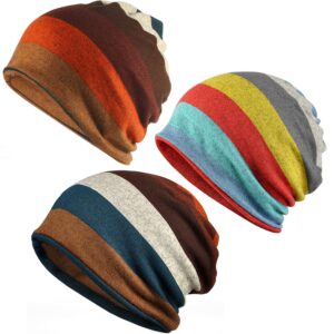 Jemis Women's Baggy Slouchy Beanie Chemo Cap for Cancer Patients (3 Pack Blue & Orange & Yellow)