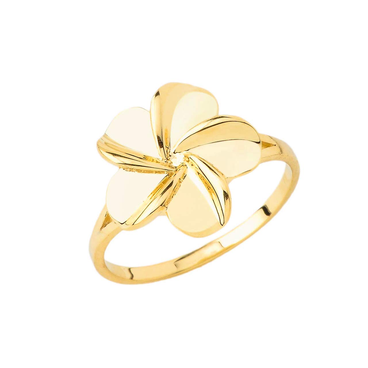 Certified 14k Yellow Gold Hawaiian Plumeria Statement Ring (Size 7)