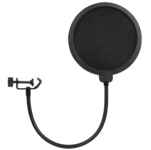 tzong microphone pop filter mask shield for any other microphone, dual layered wind pop screen with a flexible 360° gooseneck clip stabilizing arm