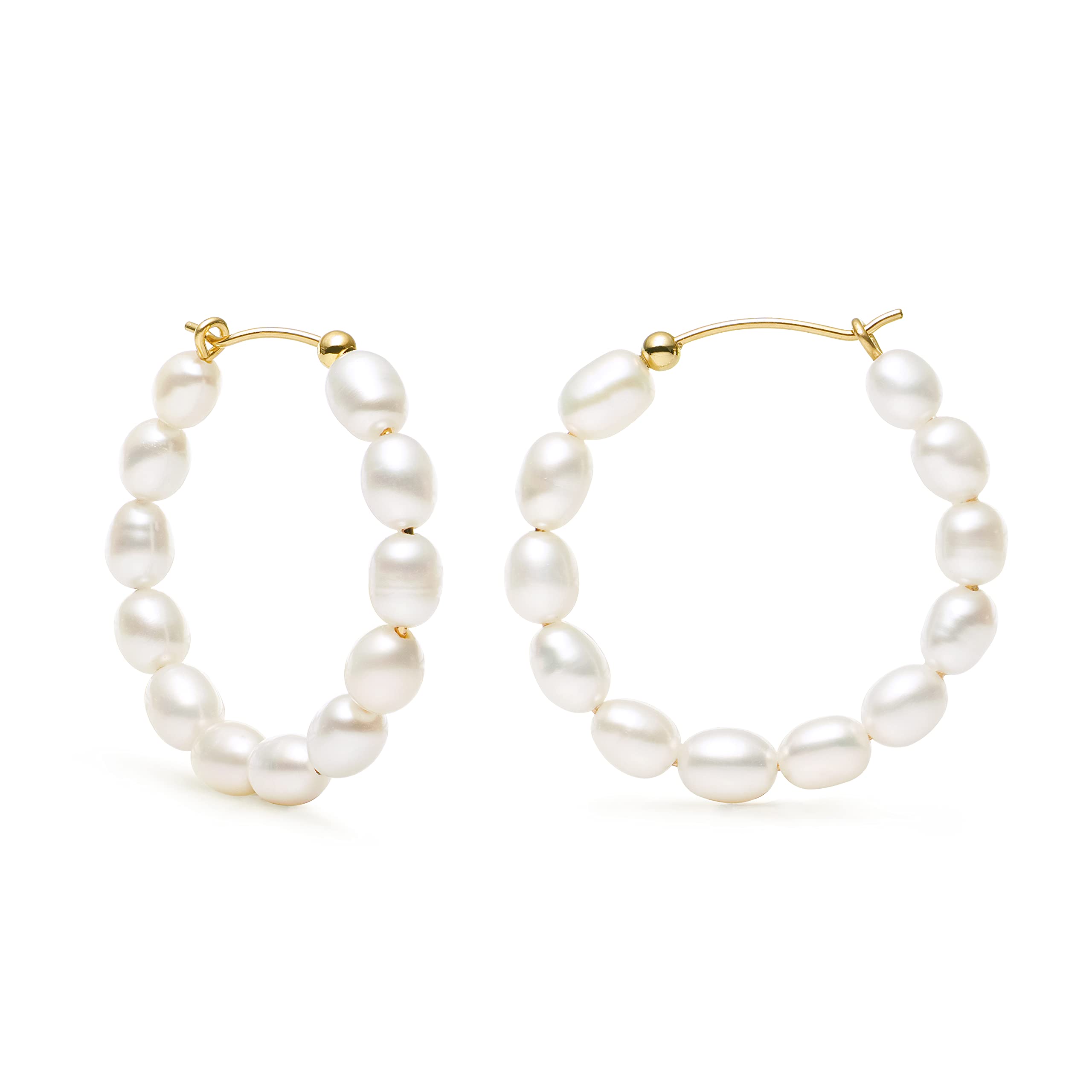 Pearl Hoop Earrings for Women 14K Gold Filled White Small Freshwater Cultured Real Pearl Hoop Earrings COMOTO Jewelry