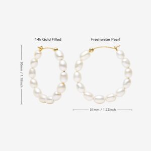 Pearl Hoop Earrings for Women 14K Gold Filled White Small Freshwater Cultured Real Pearl Hoop Earrings COMOTO Jewelry