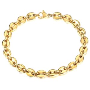 Trendsmax 7mm Coffee Beans Link Chain Bracelet Gold Plated Stainless Steel Twisted Rope Chain Bracelet for Men Women 7inch