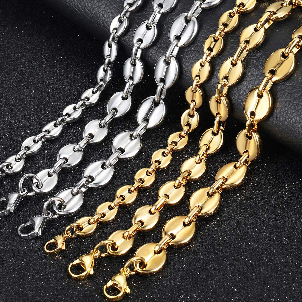 Trendsmax 7mm Coffee Beans Link Chain Bracelet Gold Plated Stainless Steel Twisted Rope Chain Bracelet for Men Women 7inch