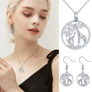 Giraffe Drop Earrings S925 Sterling Silver Animal Dangle Earrings Tree of Life Giraffe Jewelry Gifts for Women Mom Mother's Day Birthday