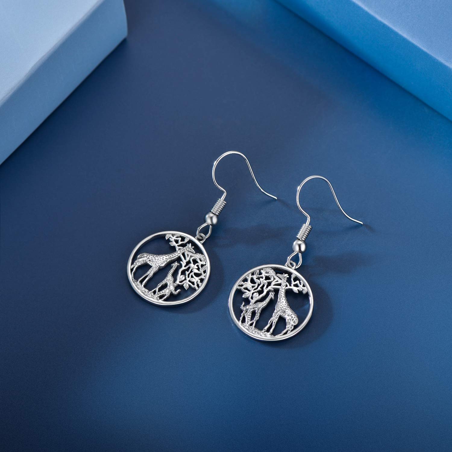 Giraffe Drop Earrings S925 Sterling Silver Animal Dangle Earrings Tree of Life Giraffe Jewelry Gifts for Women Mom Mother's Day Birthday