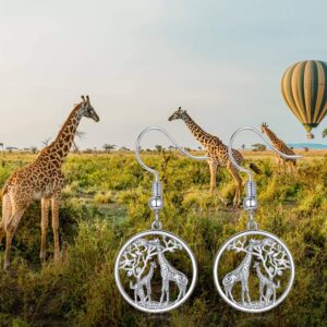 Giraffe Drop Earrings S925 Sterling Silver Animal Dangle Earrings Tree of Life Giraffe Jewelry Gifts for Women Mom Mother's Day Birthday