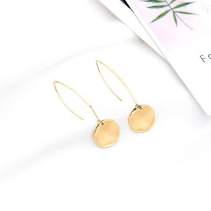 Shiny Hammering Circle Disc Small Dangle Drop Hanging Earrings Long Hoops Round Jewelry for Women (Gold Disc Earrings)