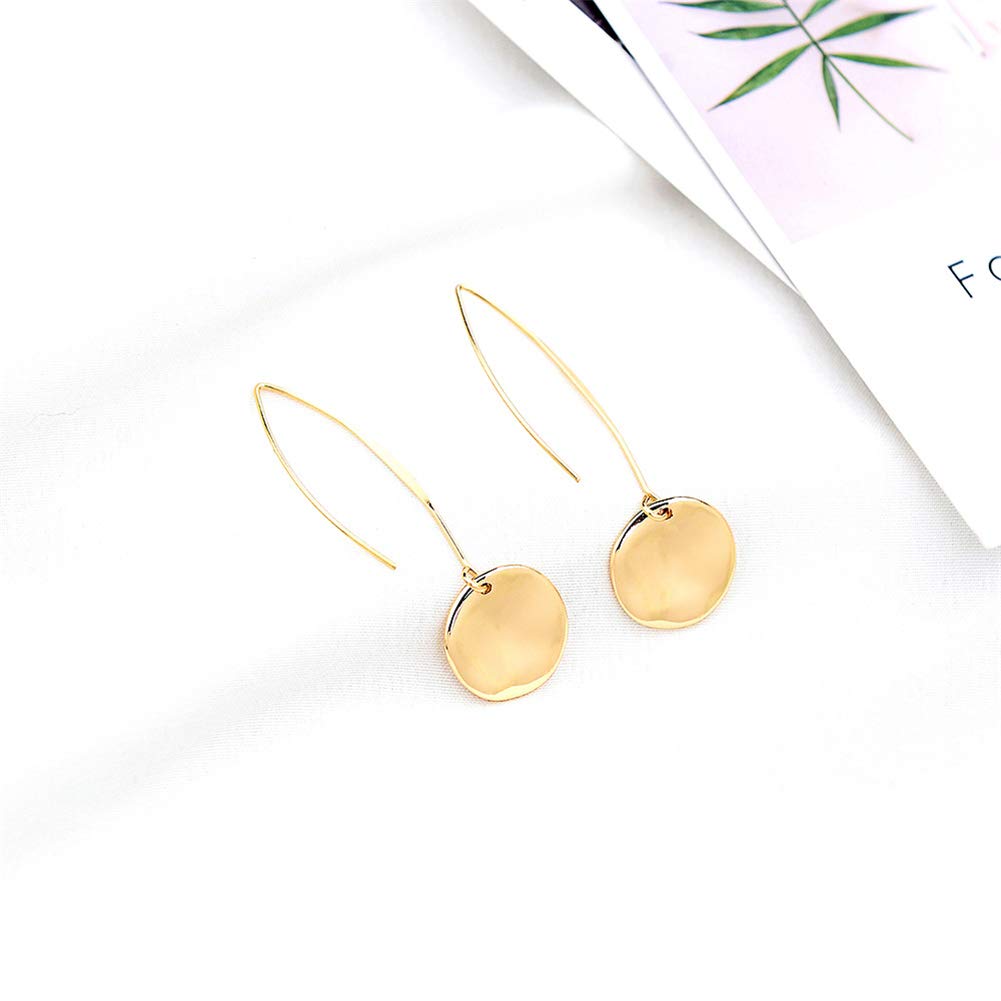 Shiny Hammering Circle Disc Small Dangle Drop Hanging Earrings Long Hoops Round Jewelry for Women (Gold Disc Earrings)