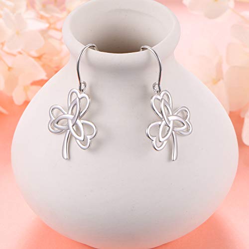 S925 Sterling Silver Good Luck Irish Shamrock Celtic Earrings Celtic Knot Drop Dangle Earrings for Women St Patricks Day Gifts (03_Celtic Clover Earrings)