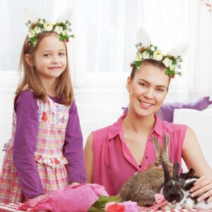 Asekonc Spring Bunny Ears Easter Headband,party Birthday Flower Crown headband Woodland Floral Head Piece