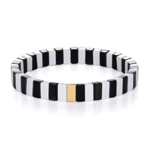 Urwomin Enamel Tile Bracelets Rainbow Tile Bead Stand Bracelets (A White+Black)