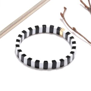 Urwomin Enamel Tile Bracelets Rainbow Tile Bead Stand Bracelets (A White+Black)