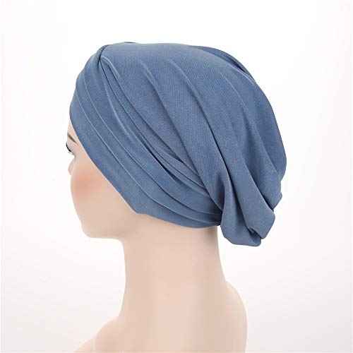 Fxhixiy Hijab Chemo Cancer Beanies Turbans Hats Cap Twisted Hair Cover Headwrap Turban Headwear for Women (Cowboy Blue)