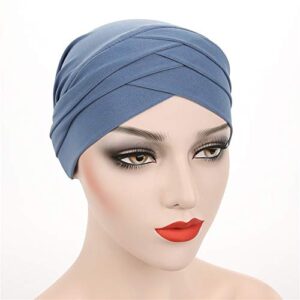 Fxhixiy Hijab Chemo Cancer Beanies Turbans Hats Cap Twisted Hair Cover Headwrap Turban Headwear for Women (Cowboy Blue)