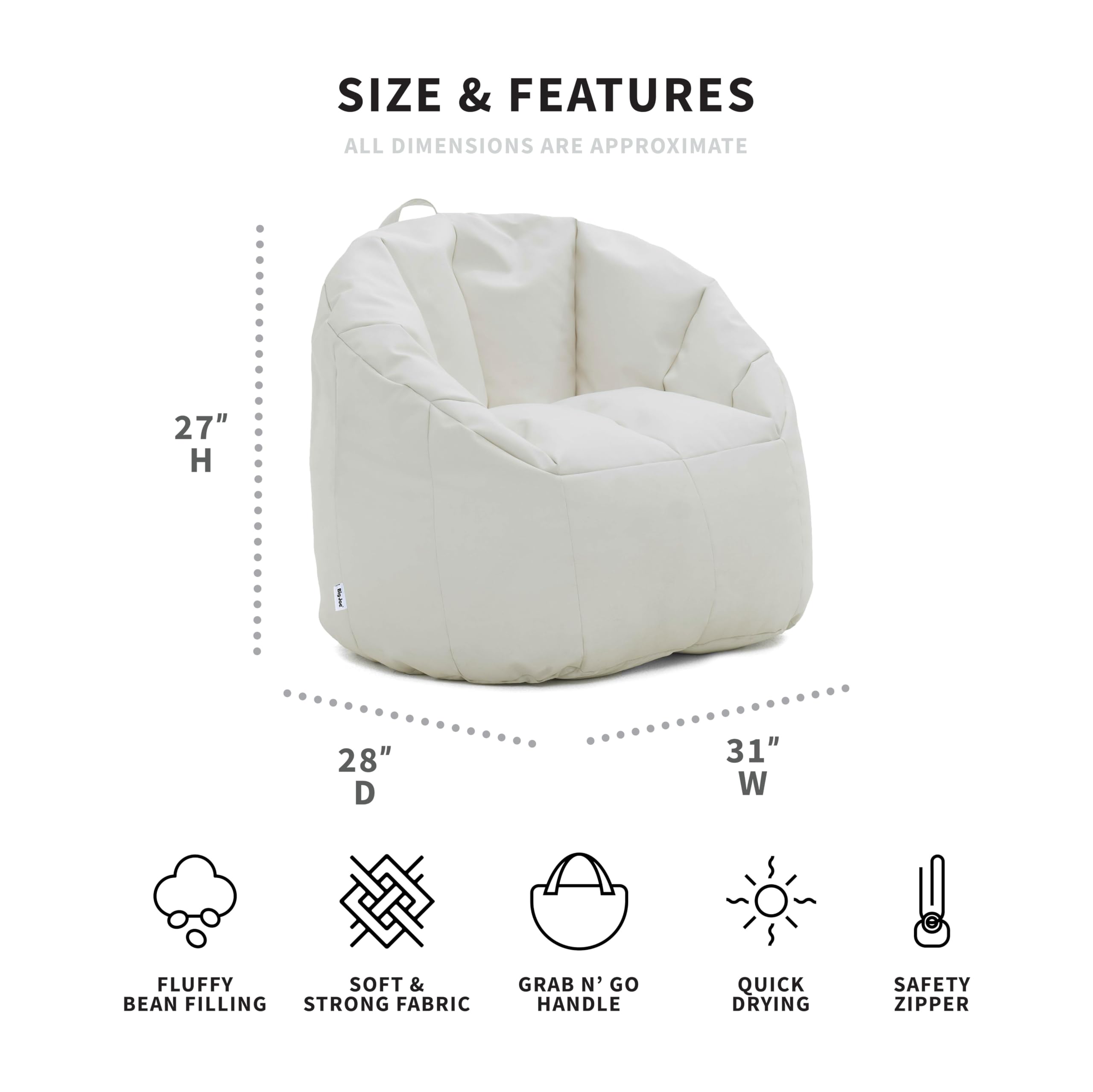 Big Joe Milano Outdoor Beanbag Chair White Marine