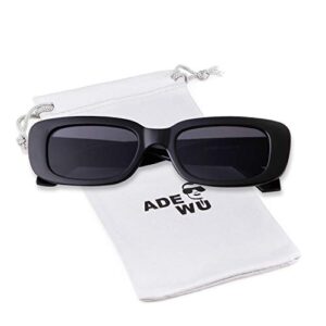 ADE WU Rectangle Sunglasses for Women Men Retro 90s Sunglasses Trendy Black Tortoise Shell Glasses Y2K