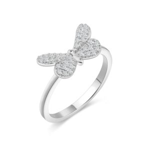 kemstone sterling silver dainty butterfly cz ring women fashion jewelry gold/silver rings size 5-9 (silver, 6)