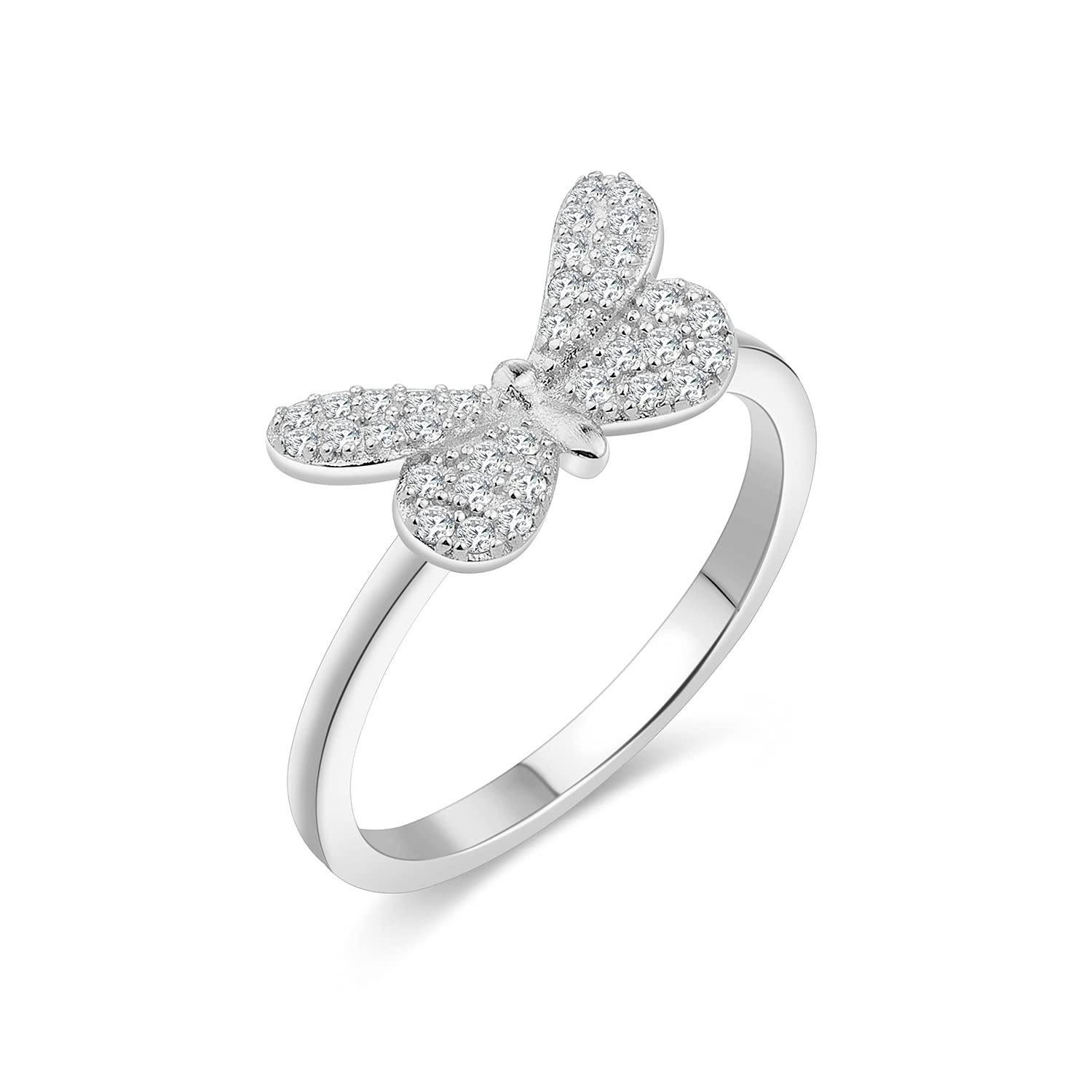 Kemstone Sterling Silver Dainty Butterfly CZ Ring Women Fashion Jewelry Gold/Silver Rings Size 5-9 (silver, 6)