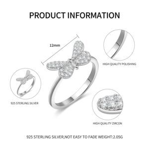 Kemstone Sterling Silver Dainty Butterfly CZ Ring Women Fashion Jewelry Gold/Silver Rings Size 5-9 (silver, 6)