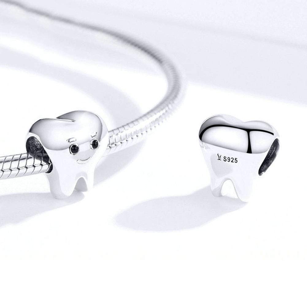 Smile Tooth Charm 925 Sterling Silver Health Charm Anniversary Charm Love Charm Birthday Charm for Pandora Charm Bracelet (A)