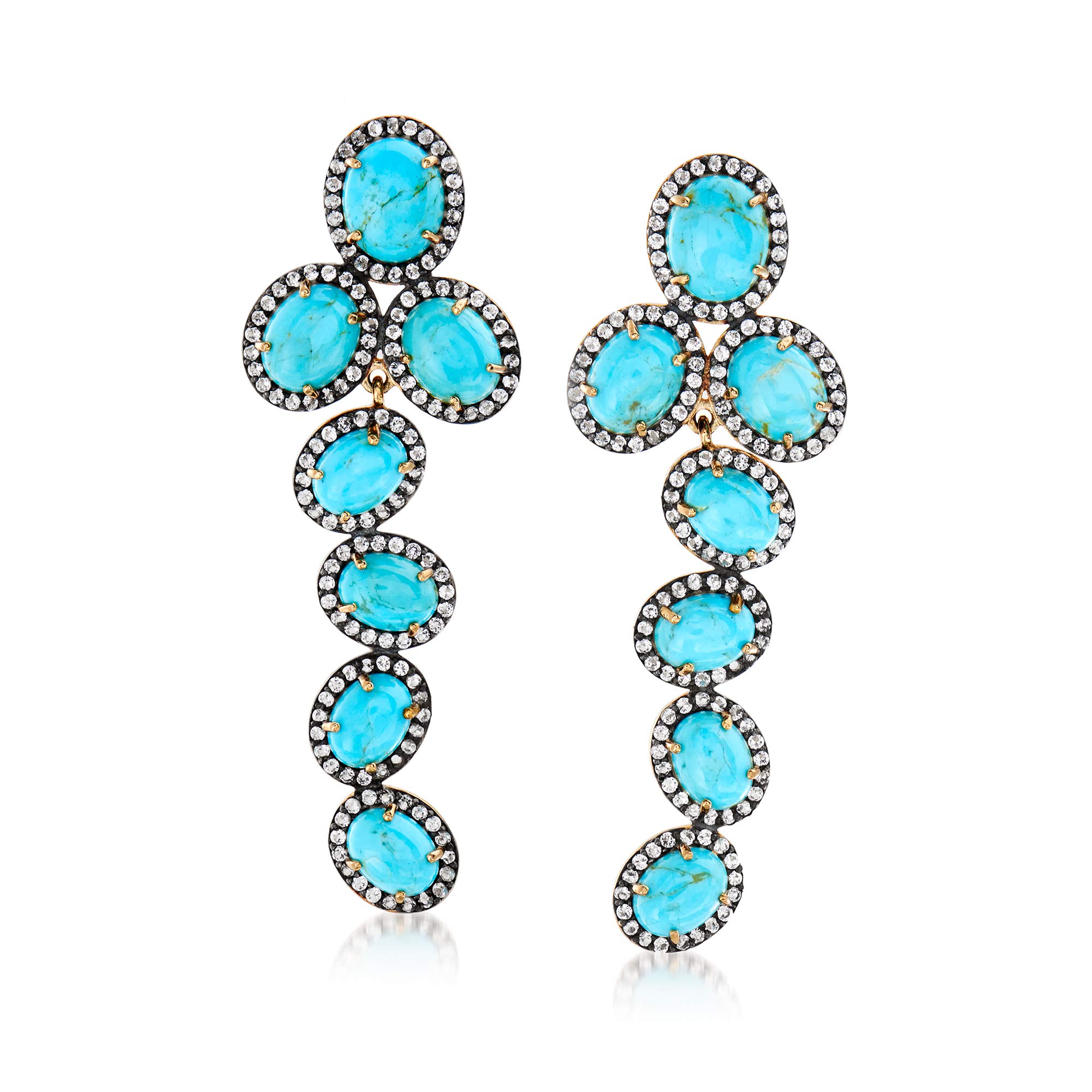 Ross-Simons Turquoise and 2.90 ct. t.w. White Topaz Drop Earrings in 18kt Gold Over Sterling