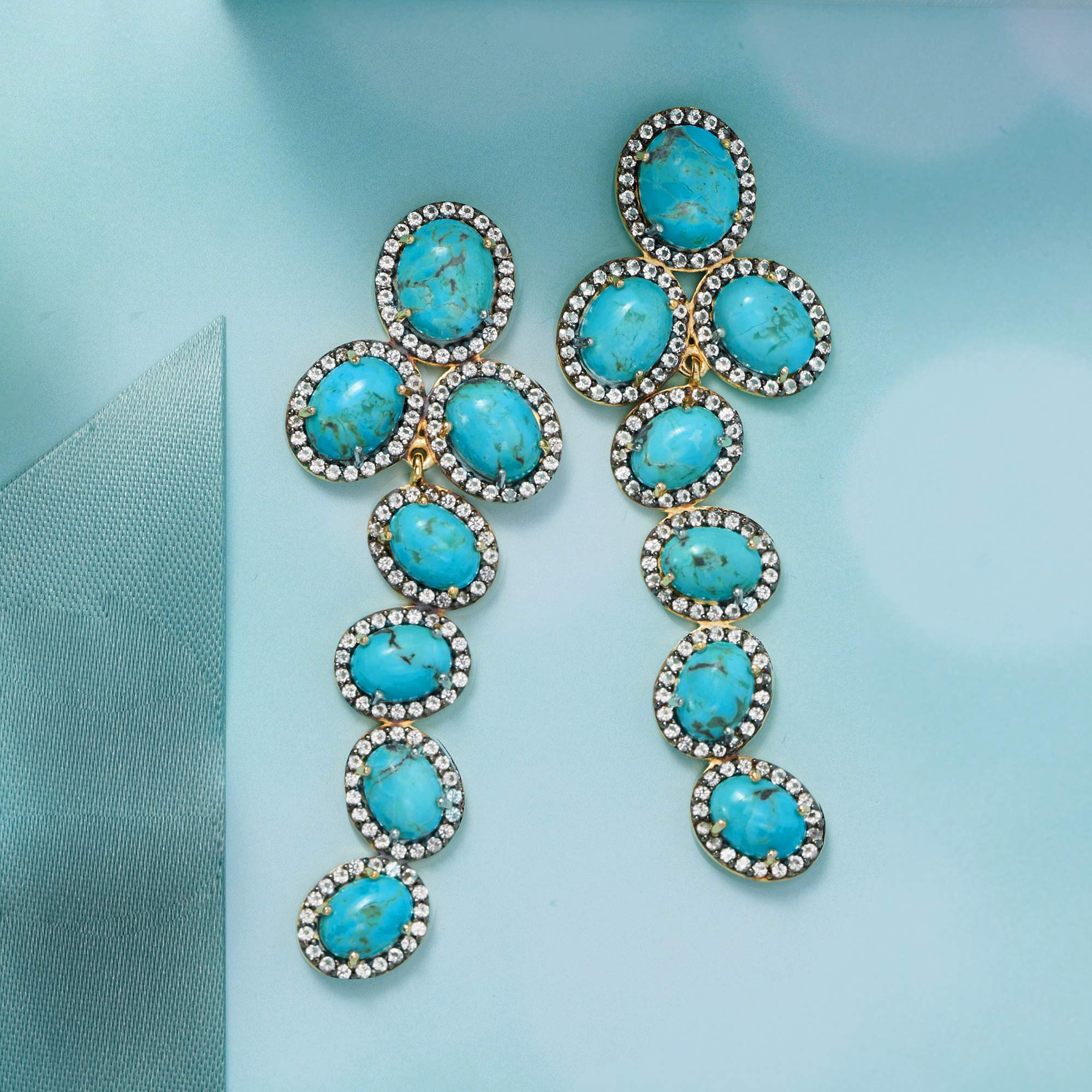 Ross-Simons Turquoise and 2.90 ct. t.w. White Topaz Drop Earrings in 18kt Gold Over Sterling