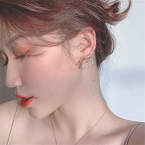 Unique Boho Handmade Chic White Hollow Crystal Double Layer Flower Stud Earrings Summer Beach Vacation Floral Earrings for Women (Gold)