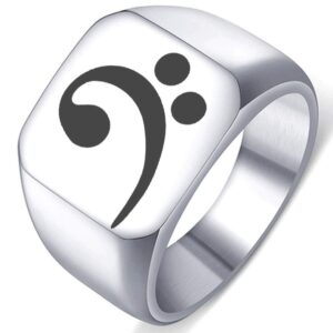 dacai laser engraved bass clef music note guitar symbol silver stainless steel men's womens ring