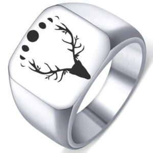 engraved silver stainless steel men's womens wiccan horned god deity sun ring