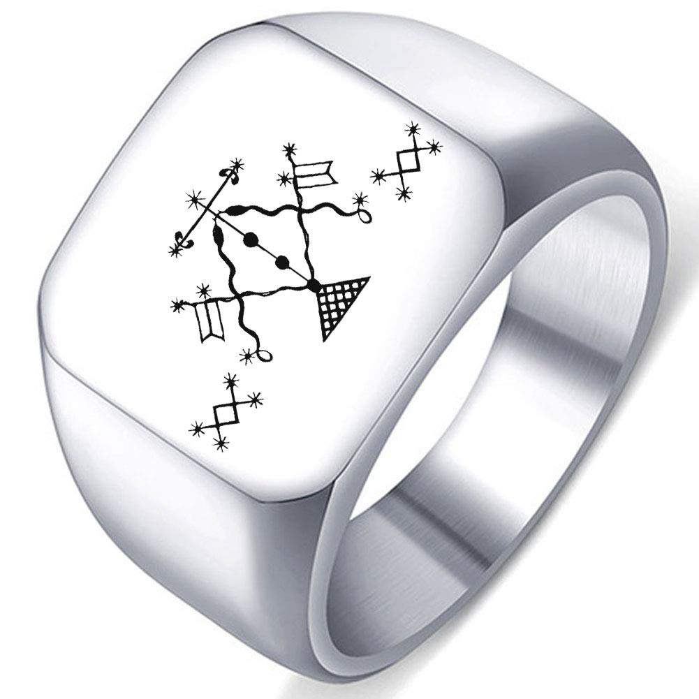 Engraved Silver Loa Veve for Damballa and Ayida-Weddo Stainless Steel Men's Womens Ring