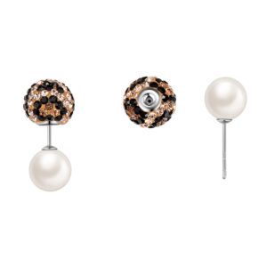 Pearl Crystal Double sided Stud Front Back Earrings for Women Silver 10mm Leopard-Print Can Displace