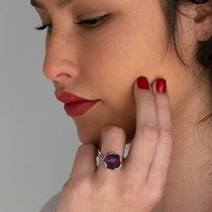 925 Sterling Silver Natural Amethyst Ring - Vintage Style Aquarius February Birthstone, Genuine Purple Gemstone Adjustable Ring - Handmade Jewelry For Her - Elegant Sizable Boho Ring - Gift For Women