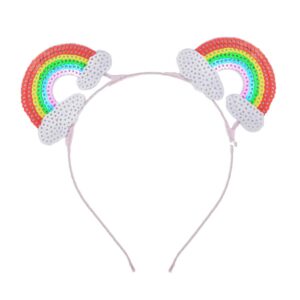 A Miaow Fashion Halloween Honey Bee Rainbow Tiara MM Bow HairBand Women Adults Birthday Party Festival Glitter Mouse Ears Costume Headband (Rainbow)