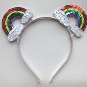 A Miaow Fashion Halloween Honey Bee Rainbow Tiara MM Bow HairBand Women Adults Birthday Party Festival Glitter Mouse Ears Costume Headband (Rainbow)