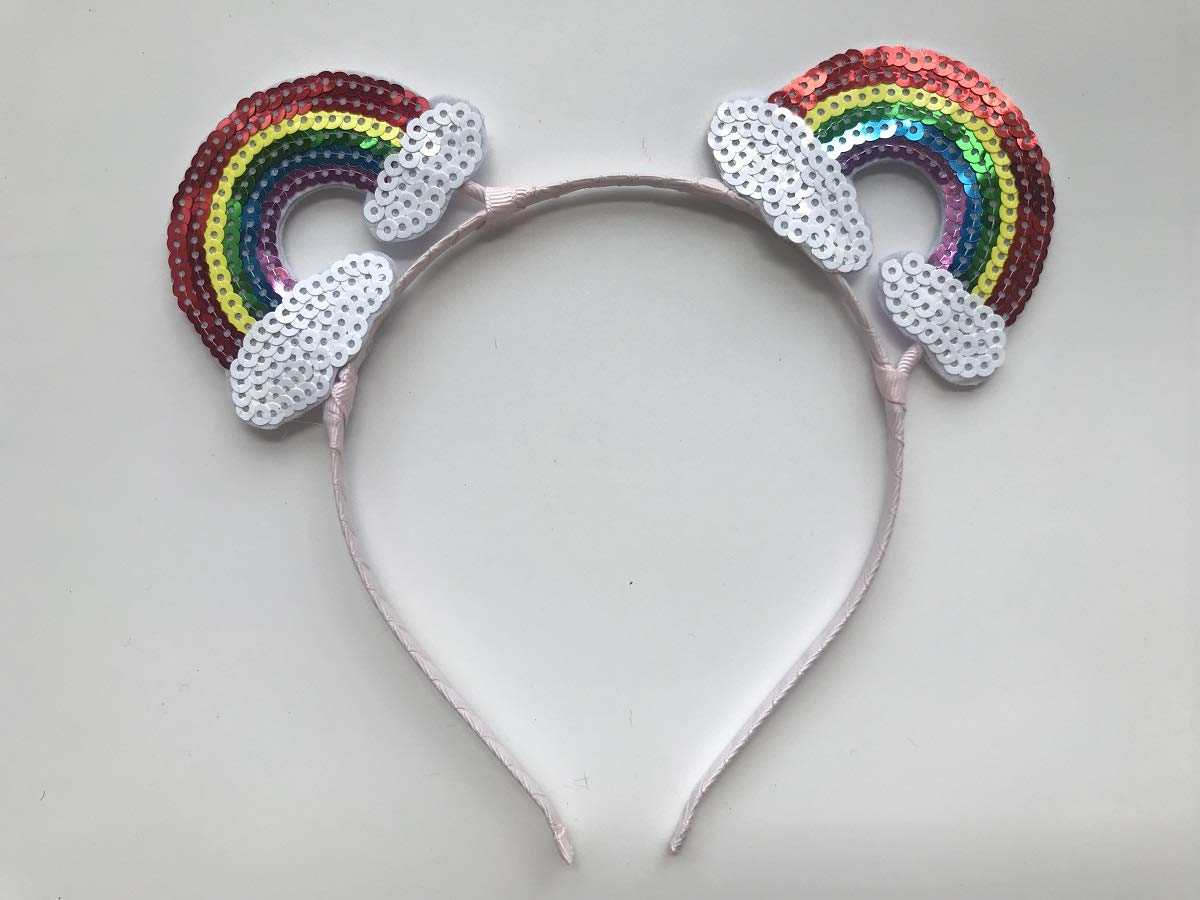 A Miaow Fashion Halloween Honey Bee Rainbow Tiara MM Bow HairBand Women Adults Birthday Party Festival Glitter Mouse Ears Costume Headband (Rainbow)