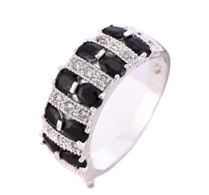 yayayouyou yaya black and white cubic zirconia simulated diamond vintage ring charming 925 silver oval black onyx gemstone ring wedding jewelry gift for women (9#)