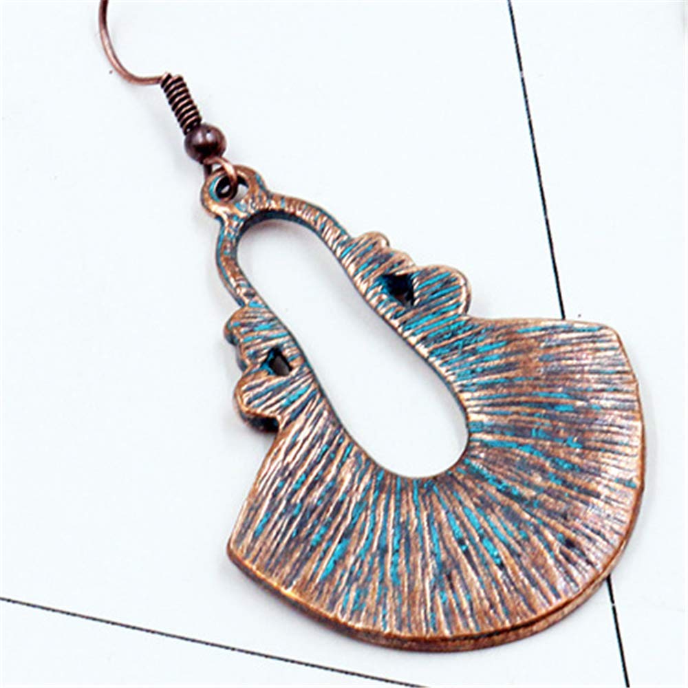 Boho Chic Handmade Hollow Shield Shape with Hammered Drop Earrings Vintage Statement Dangle Earring For Women (Bronze)