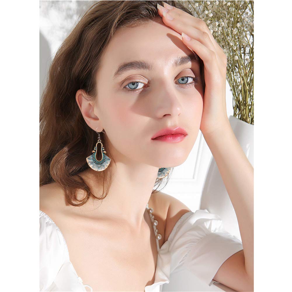 Boho Chic Handmade Hollow Shield Shape with Hammered Drop Earrings Vintage Statement Dangle Earring For Women (Bronze)