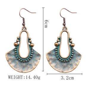 Boho Chic Handmade Hollow Shield Shape with Hammered Drop Earrings Vintage Statement Dangle Earring For Women (Bronze)