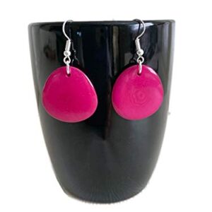 Tagua Earrings in Fuchsia Pink, Vegetable Ivory Dangle Earrings TAG272, Organic Earrings, Tagua Earrings in Pink