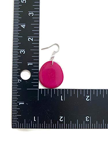 Tagua Earrings in Fuchsia Pink, Vegetable Ivory Dangle Earrings TAG272, Organic Earrings, Tagua Earrings in Pink