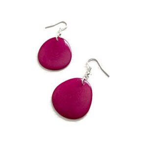 Tagua Earrings in Fuchsia Pink, Vegetable Ivory Dangle Earrings TAG272, Organic Earrings, Tagua Earrings in Pink