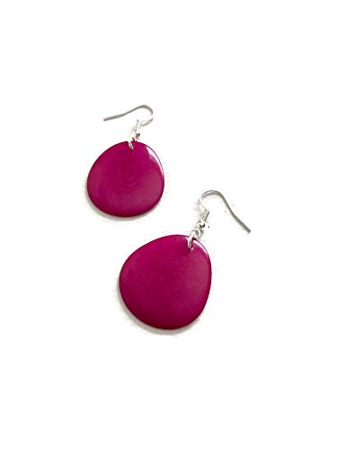 Tagua Earrings in Fuchsia Pink, Vegetable Ivory Dangle Earrings TAG272, Organic Earrings, Tagua Earrings in Pink