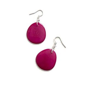 Tagua Earrings in Fuchsia Pink, Vegetable Ivory Dangle Earrings TAG272, Organic Earrings, Tagua Earrings in Pink