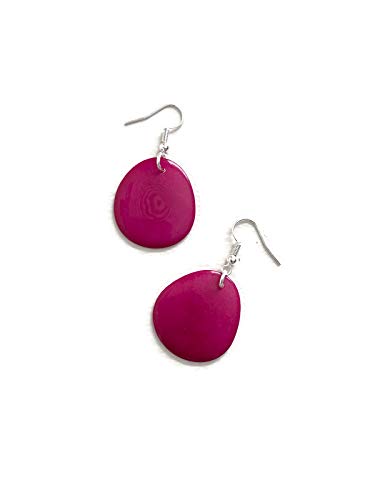 Tagua Earrings in Fuchsia Pink, Vegetable Ivory Dangle Earrings TAG272, Organic Earrings, Tagua Earrings in Pink