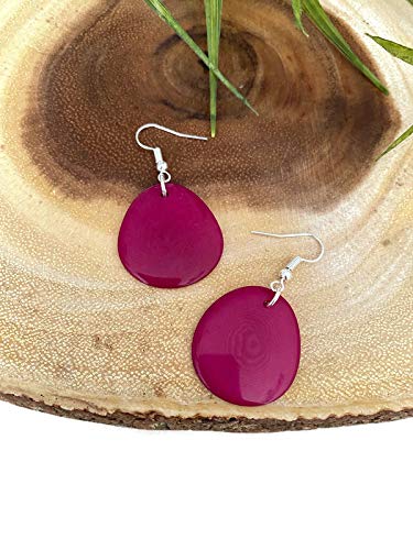 Tagua Earrings in Fuchsia Pink, Vegetable Ivory Dangle Earrings TAG272, Organic Earrings, Tagua Earrings in Pink