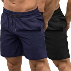 coofandy men's 2 pack gym workout shorts 7 inch quick dry athletic shorts lightweight running shorts with pockets black/navy blue