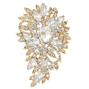 ever faith women's bridal corsage rhinestone crystal wedding flower leaf bouquet brooch clear gold-tone