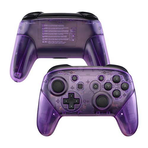 eXtremeRate Clear Atomic Puple Faceplate Backplate Handles for Nintendo Switch Pro Controller, DIY Replacement Grip Housing Shell Cover for Nintendo Switch Pro - Controller NOT Included